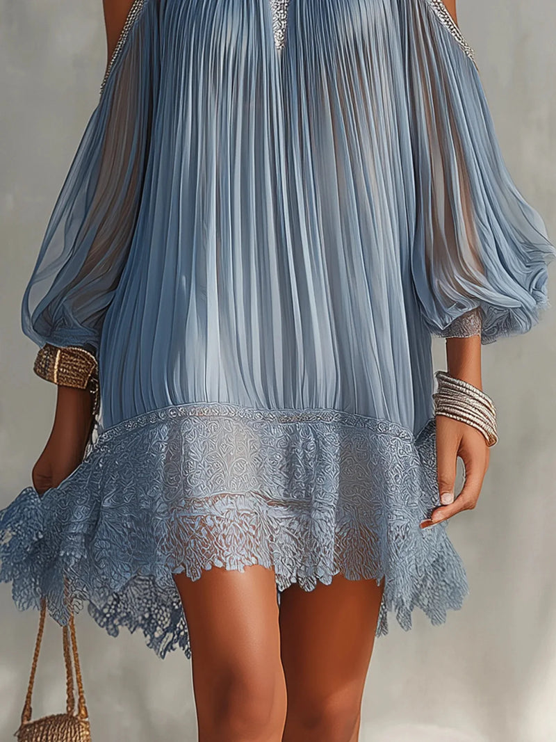 Off-Shoulder Lace Beach Mini Dress | MzStar Fashion | view 3