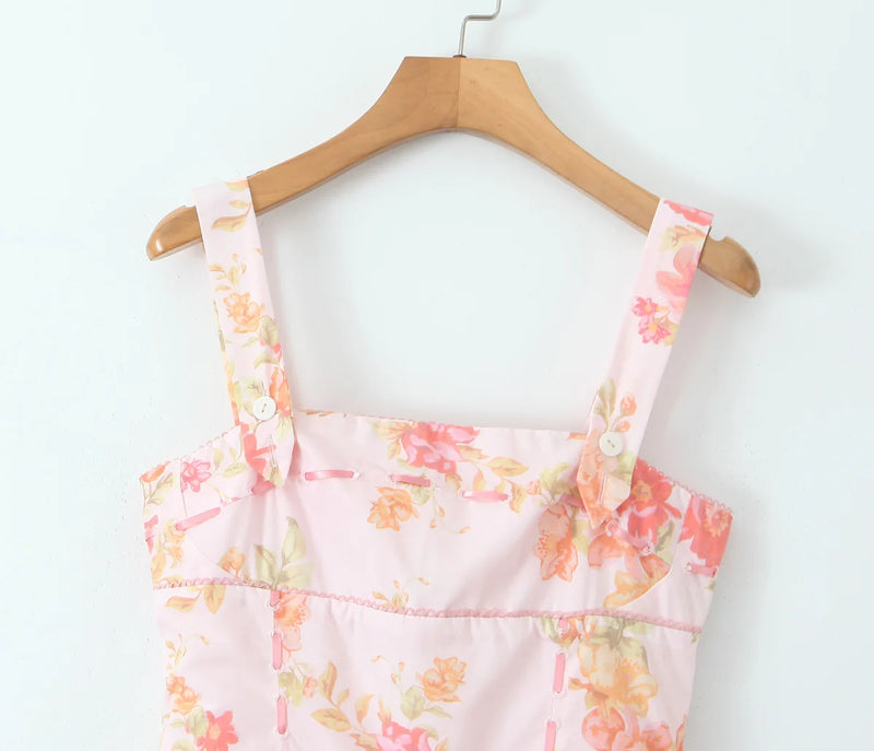 Pink Floral Ribbon Tank Dress | MzStar Fashion | view 7