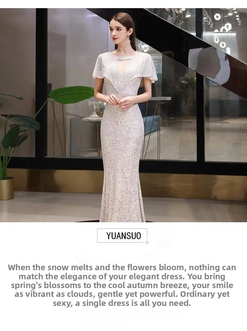 Champagne Fishtail Evening Gown | MzStar Fashion | view 4