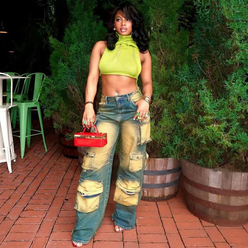 Dip-Dye High-Waist Work Jeans | MzStar Fashion | view 3