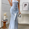 Blue One-Shoulder Sequin Gown | MzStar Fashion | view 8