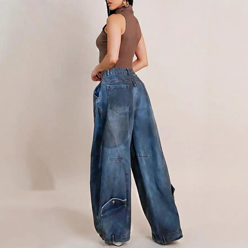 Washed Wide-Leg Mom Jeans | MzStar Fashion | view 3