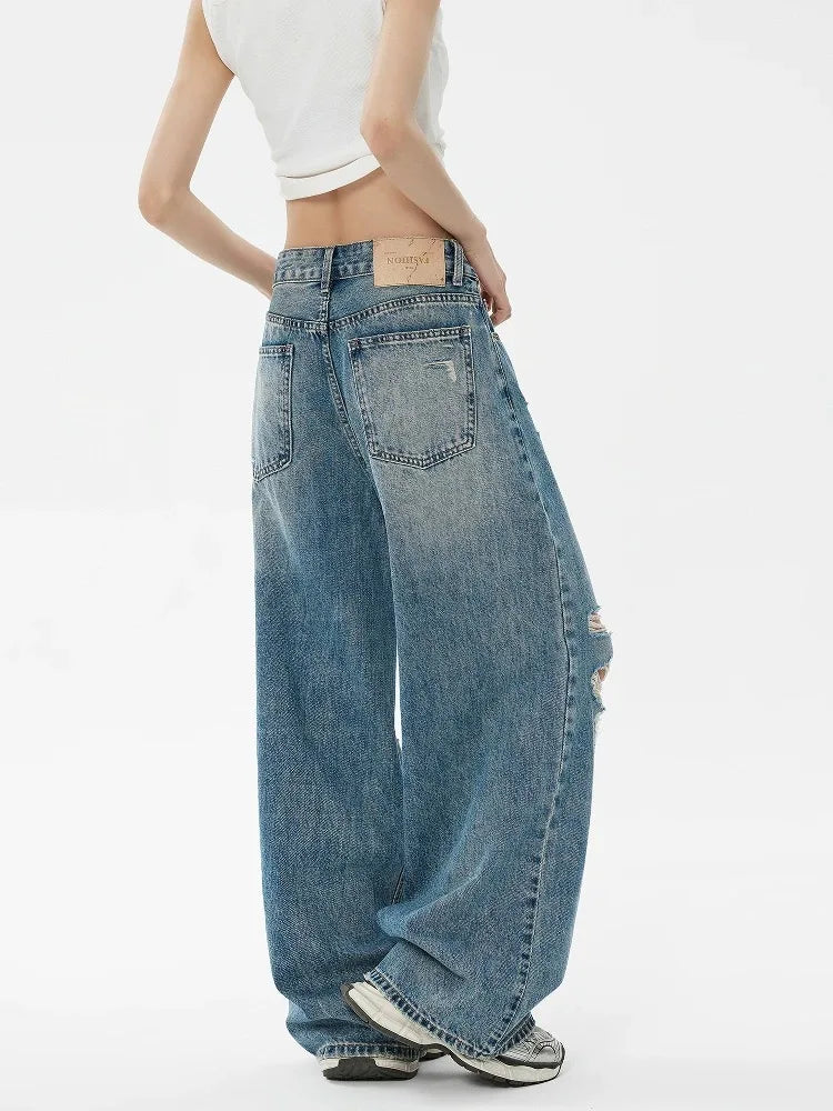 Classic Ripped Wide-Leg Jeans | MzStar Fashion | view 4