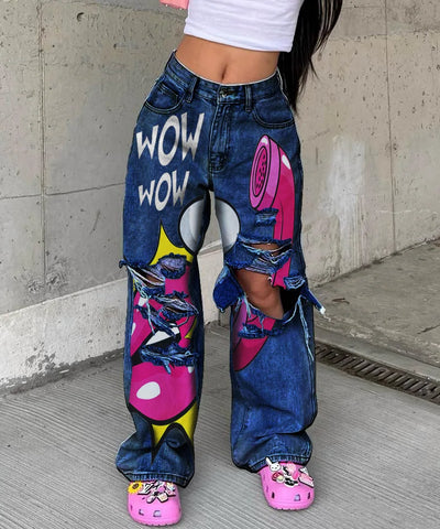Y2K Printed Baggy Boyfriend Jeans