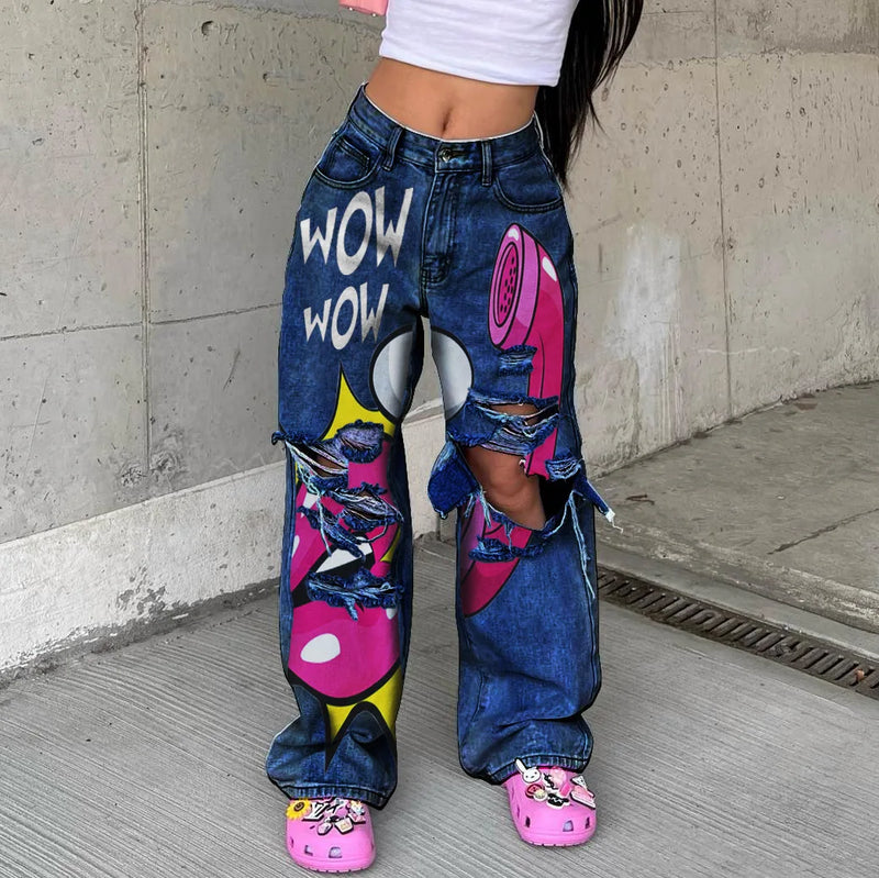 Y2K Printed Baggy Boyfriend Jeans | MzStar Fashion | view 2