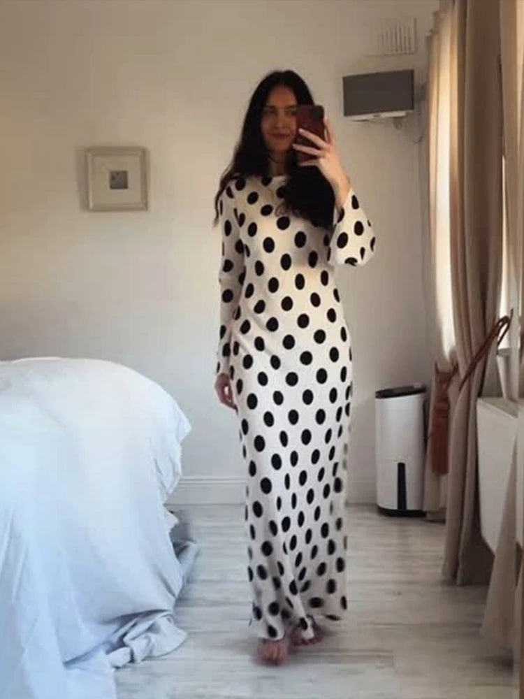 Black Dot High-Neck Maxi Dress | MzStar Fashion | view 6