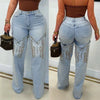 Striped Embroidery Straight Jeans | MzStar Fashion