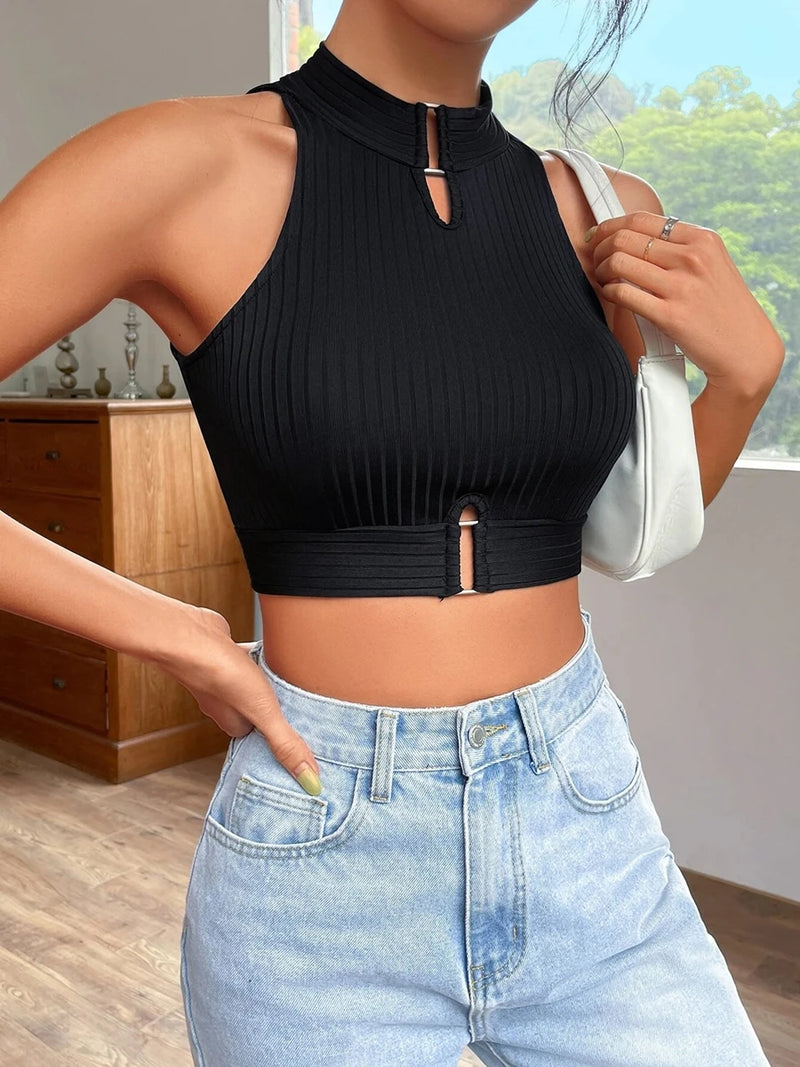 Keyhole Rib-Knit Tank | MzStar Fashion | view 7