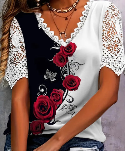 Floral Lace Crochet Tee