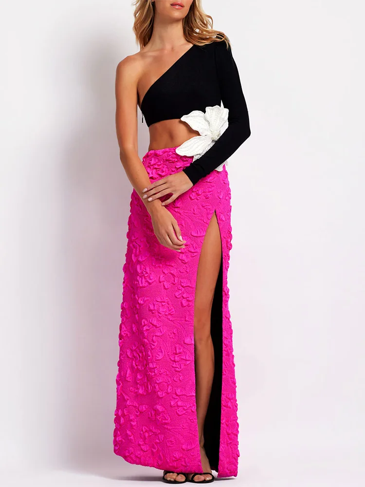 Flower Appliqué One-Shoulder Dress | MzStar Fashion | view 4