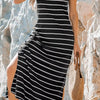 Elegant Black and White Striped Side Slit Vacation Dress | MzStar Fashion | view 3