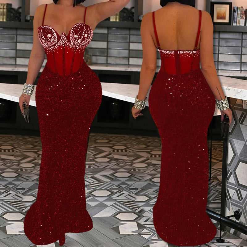 Sheer Sleeve Sequin Gown | MzStar Fashion | view 4