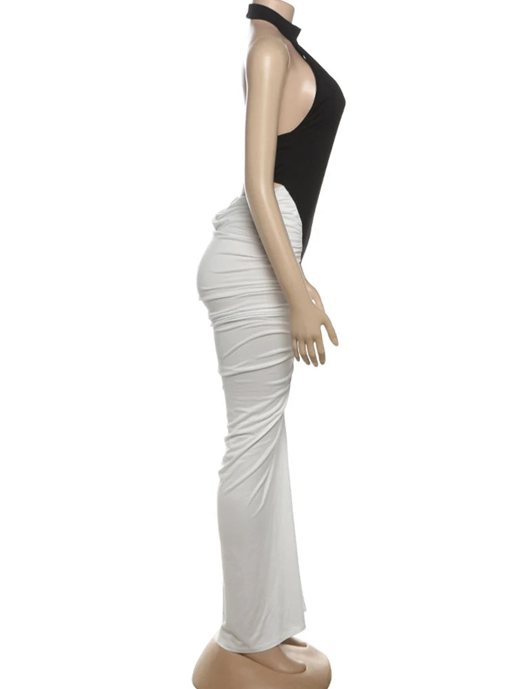 Contrast Patchwork Halter Maxi Dress | MzStar Fashion | view 8