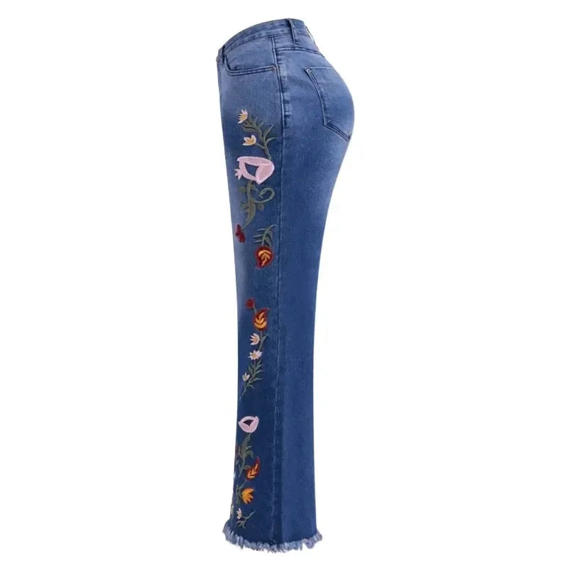 Embroidered Bell-Bottom Jeans | MzStar Fashion | view 3