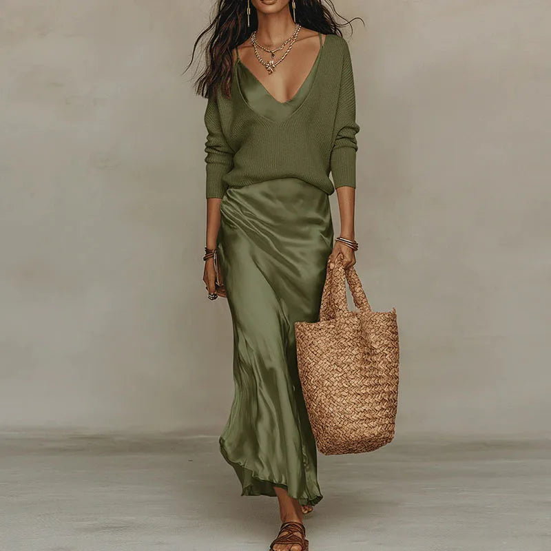 Sweater & Satin Dress Set | MzStar Fashion | view 8