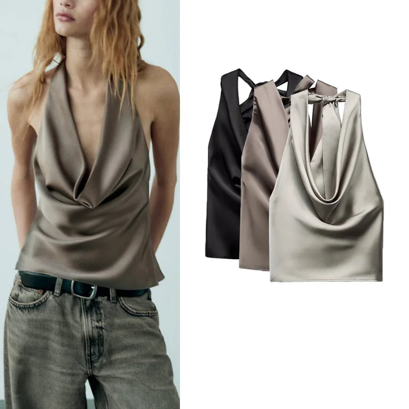 Satin Bow Halter Top | MzStar Fashion