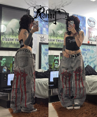 Graphic Gothic Baggy Jeans | MzStar Fashion