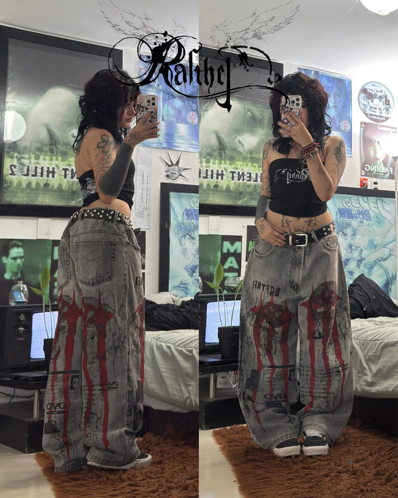 Graphic Gothic Baggy Jeans | MzStar Fashion