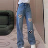 Heart Cut-Out Beaded Jeans | MzStar Fashion
