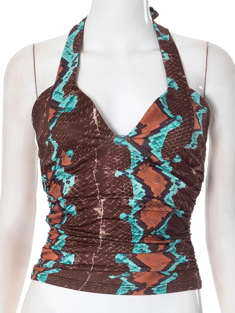Lace-Up Halter Print Tank | MzStar Fashion | view 6