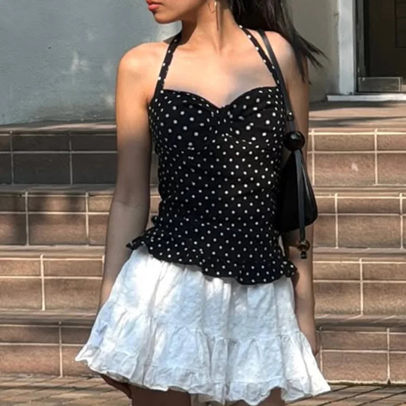 Polka Dot Ruffle Halter Top | MzStar Fashion | view 3