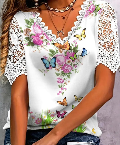 Floral Lace Crochet Tee | MzStar Fashion