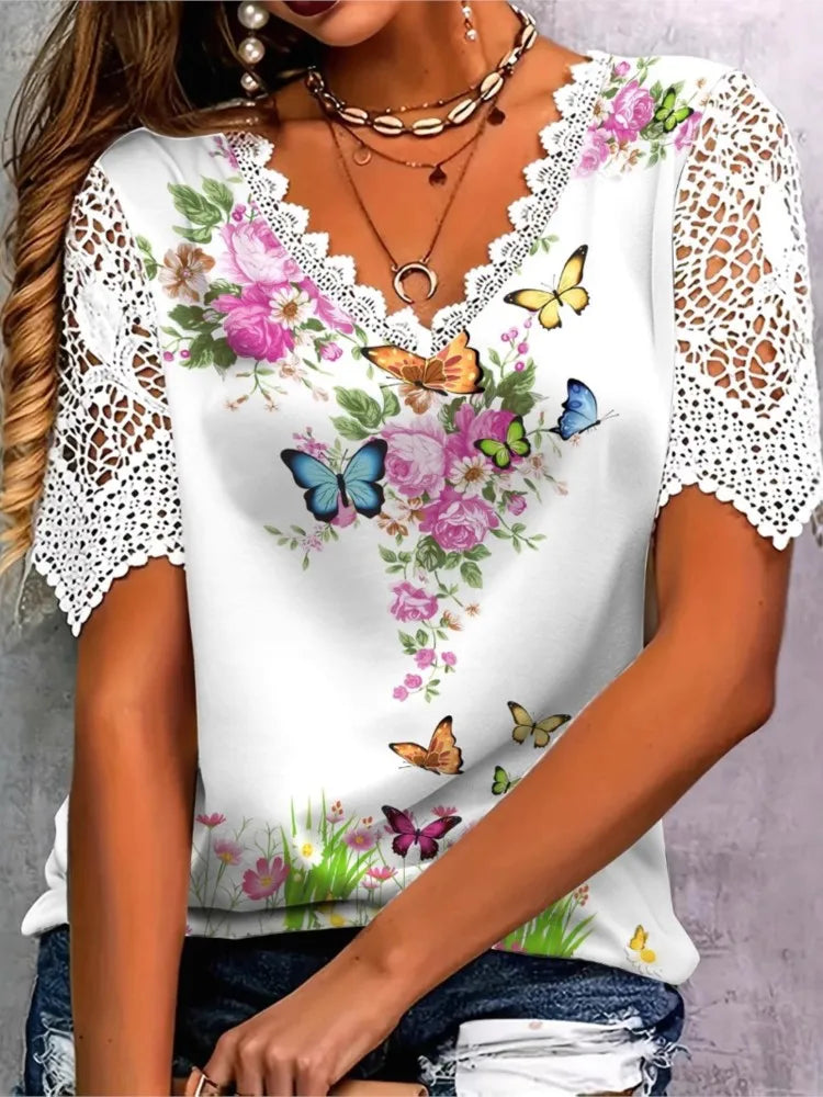 Floral Lace Crochet Tee | MzStar Fashion