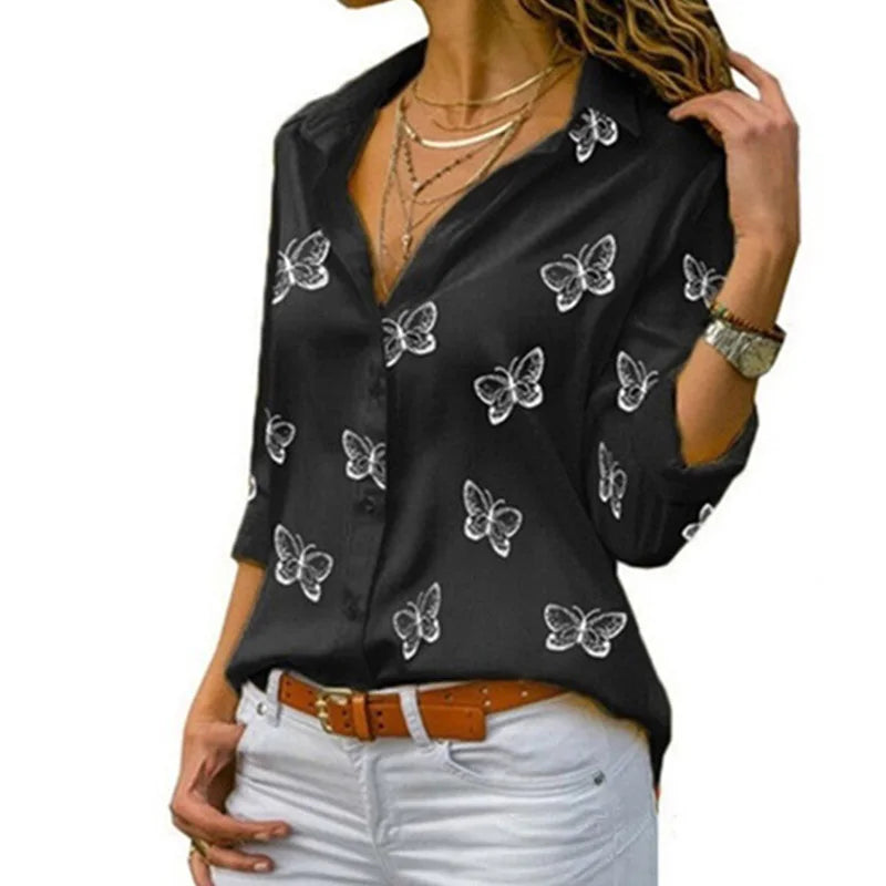 Butterfly V-Neck Button Blouse | MzStar Fashion | view 3