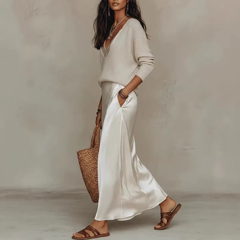 Sweater & Satin Dress Set | MzStar Fashion | view 4