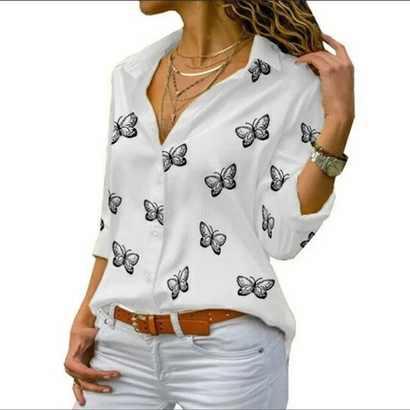 Butterfly V-Neck Button Blouse | MzStar Fashion | view 4