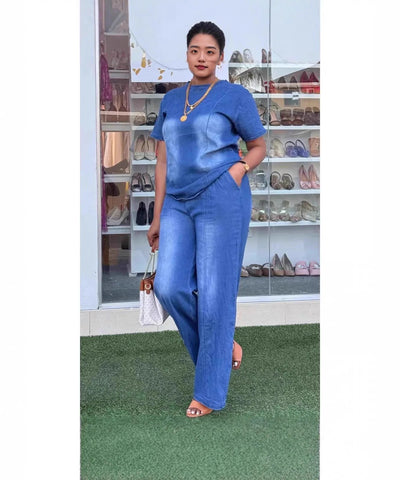 Denim Tee & Wide-Leg Pants Set
