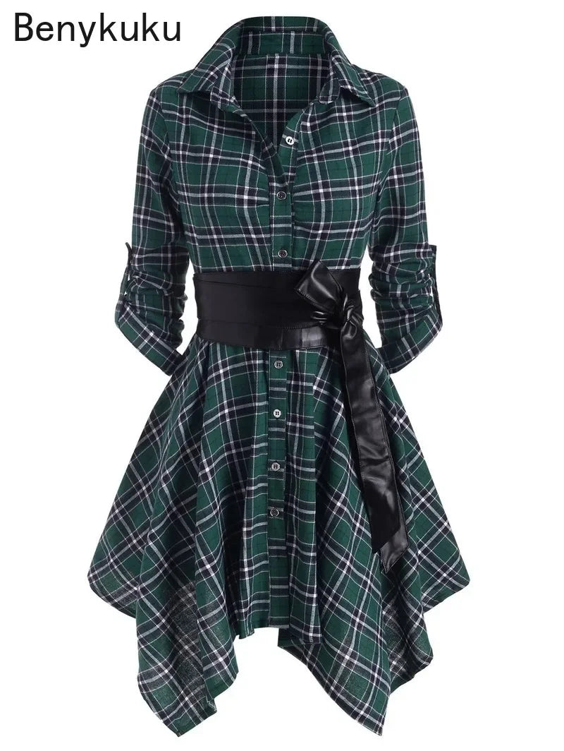 Red Plaid Belted Handkerchief Dress | MzStar Fashion | view 6