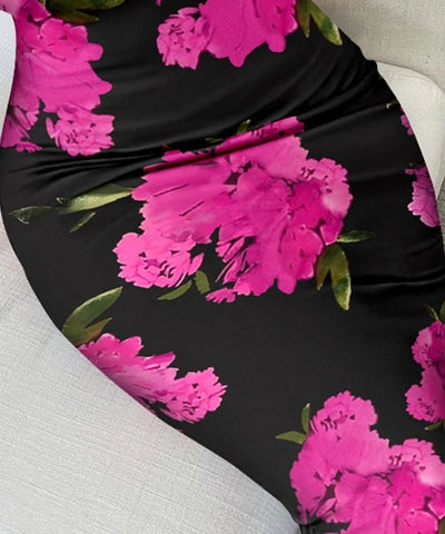 Floral Lace-Trim Bodycon Maxi Dress