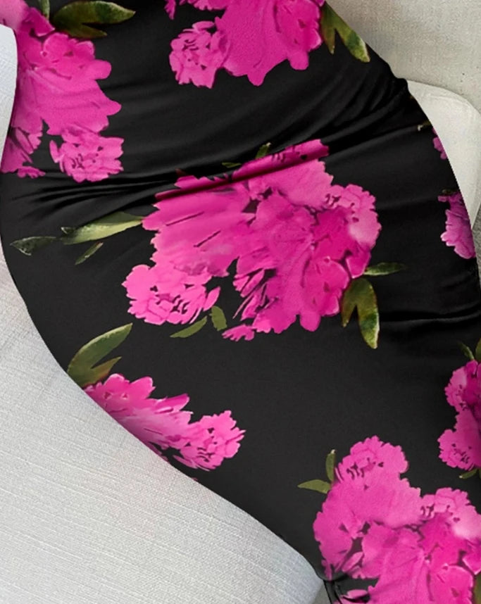 Floral Lace-Trim Bodycon Maxi Dress | MzStar Fashion | view 2