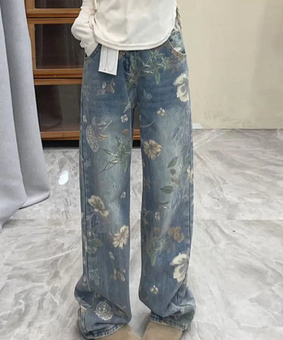 Floral Print Straight Jeans | MzStar Fashion