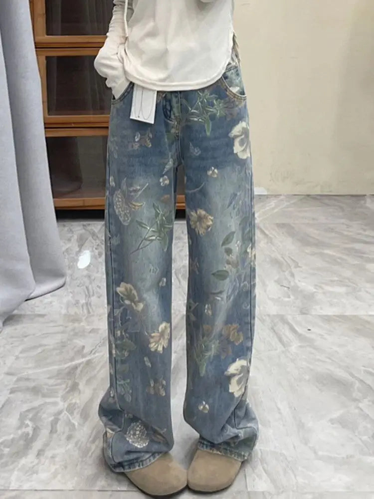 Floral Print Straight Jeans | MzStar Fashion