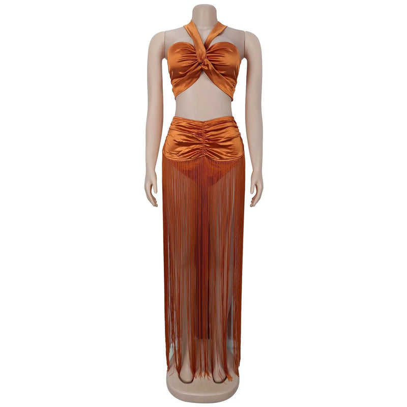 Tassel Knit Two-Piece Maxi Dress Set | MzStar Fashion | view 6