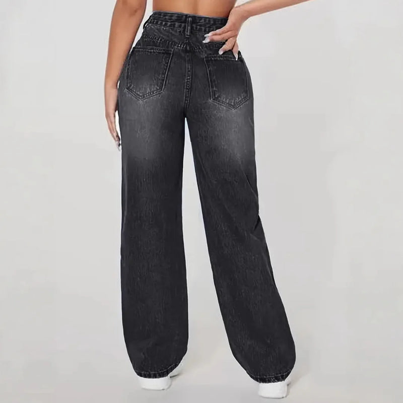 Washed Ripped Straight Jeans | MzStar Fashion | view 3