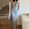Denim Button-Front Maxi Dress | MzStar Fashion