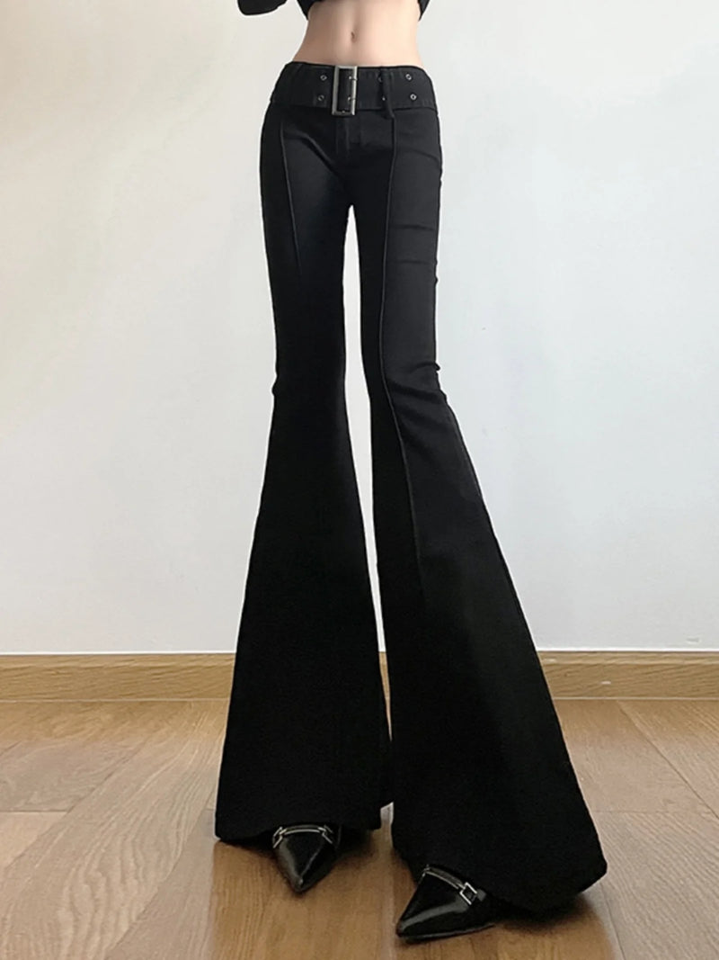 Black Y2K Flare Jeans | MzStar Fashion | view 4