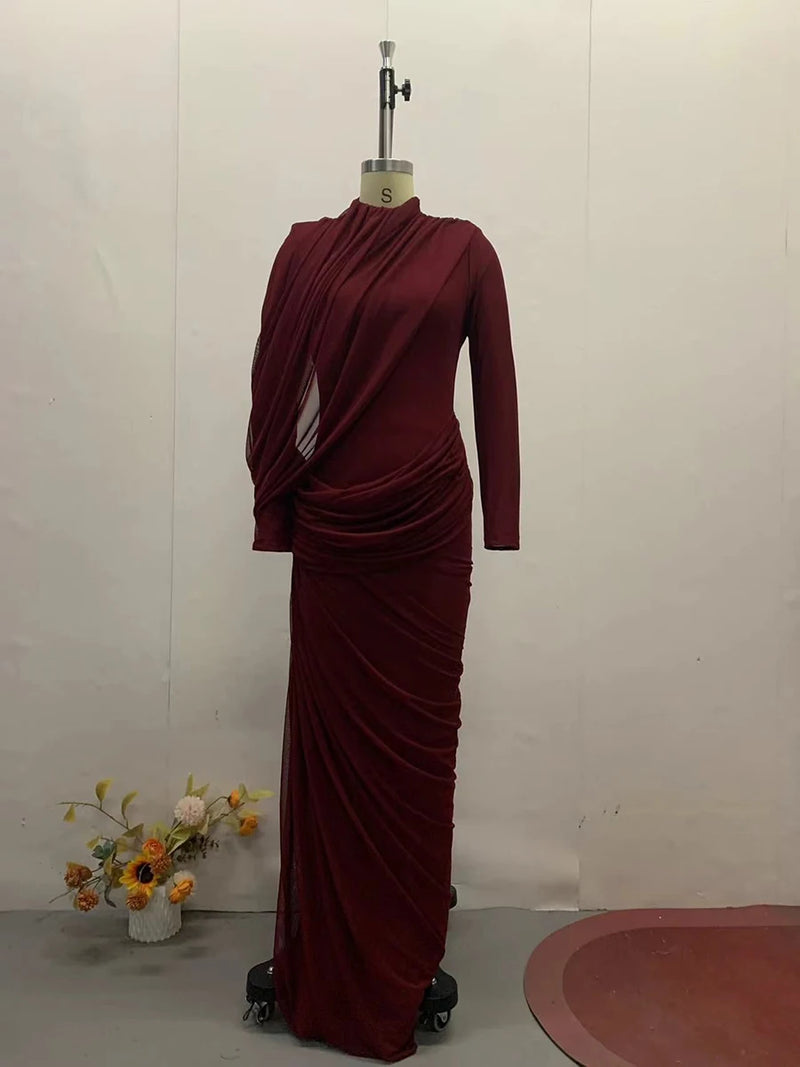 Ribbon Turtleneck Draped Gown | MzStar Fashion | view 5