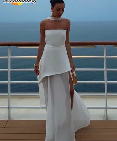 White Mesh Strapless Gown | MzStar Fashion