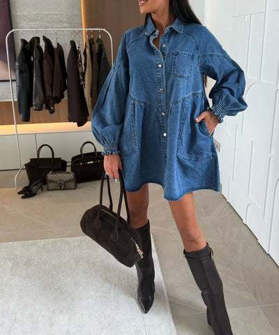 Denim Splice A-Line Dress | MzStar Fashion