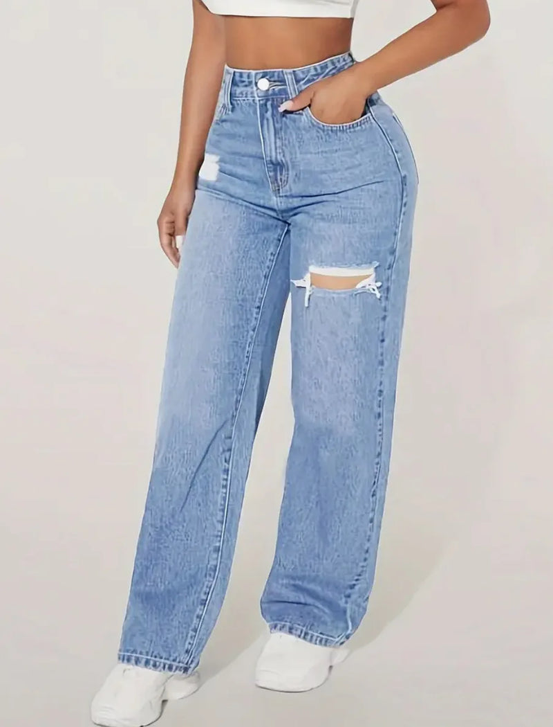Washed Ripped Straight Jeans | MzStar Fashion | view 8