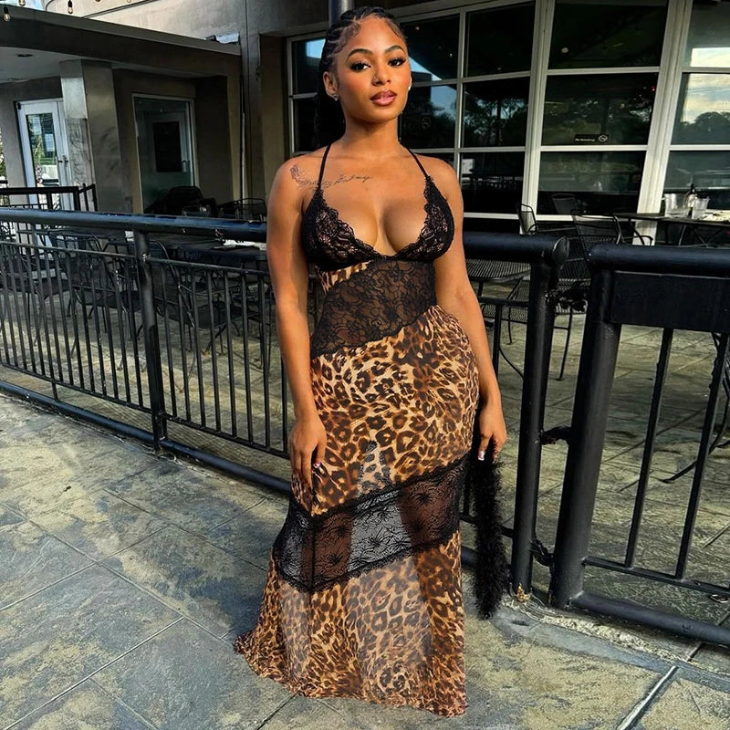 Leopard Lace Fishtail Maxi Dress | MzStar Fashion | view 2