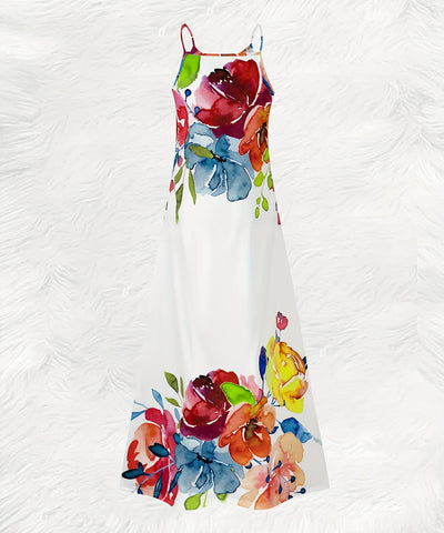 Watercolor Floral Strap Maxi Dress
