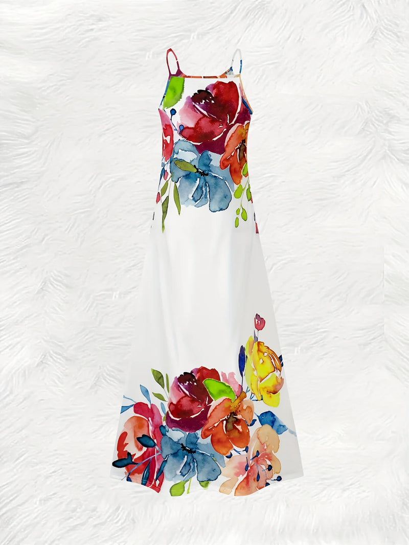 Watercolor Floral Strap Maxi Dress | MzStar Fashion | view 2