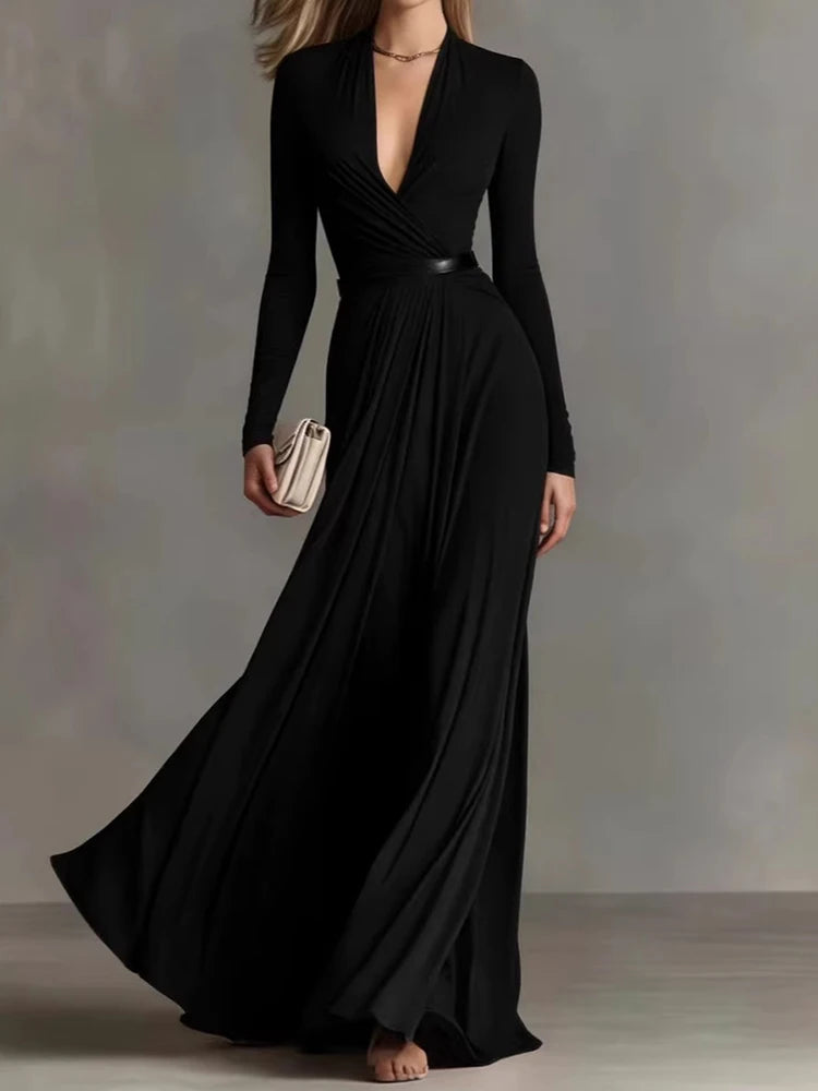 Deep-V Patchwork Maxi Dress | MzStar Fashion | view 5