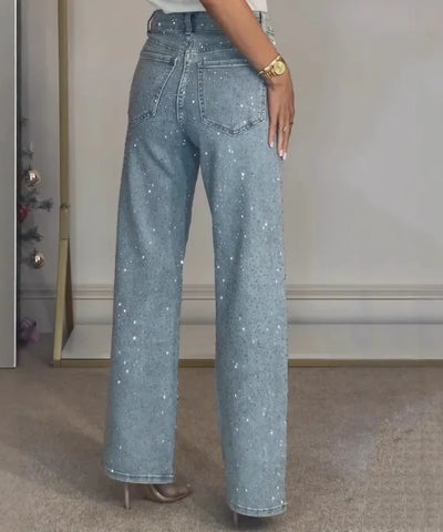 Rhinestone Washed Mom Jeans