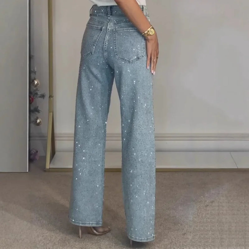 Rhinestone Washed Mom Jeans | MzStar Fashion | view 2